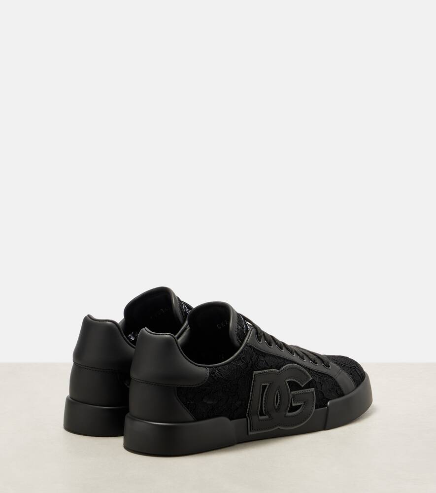 Dolce & Gabbana 'strobel Lace Overlay Round Toe Sneakers' In Black