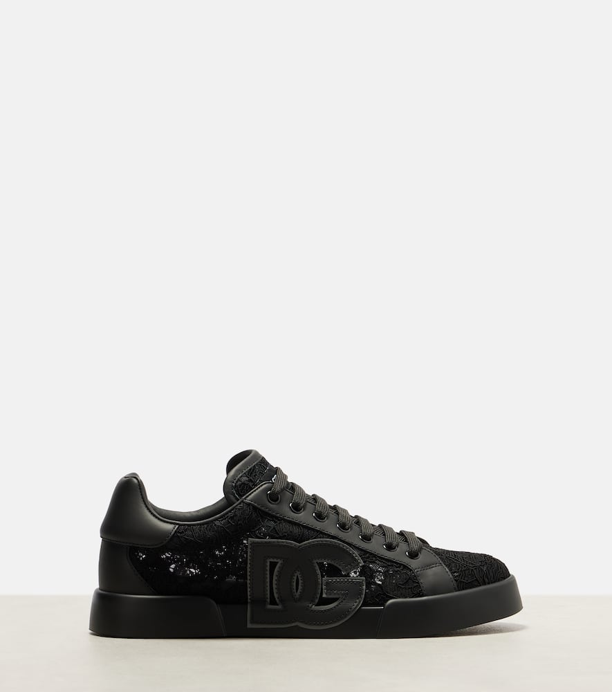 Dolce & Gabbana 'strobel Lace Overlay Round Toe Sneakers' In Black