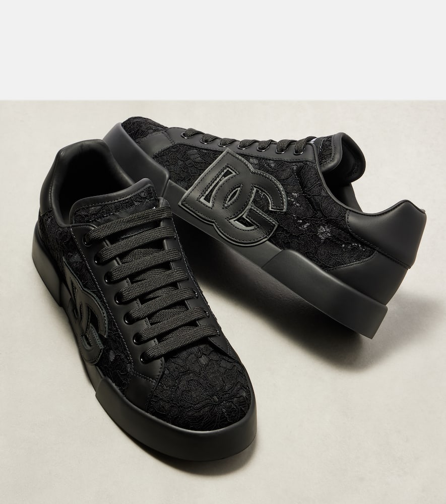 Dolce & Gabbana 'strobel Lace Overlay Round Toe Sneakers' In Black