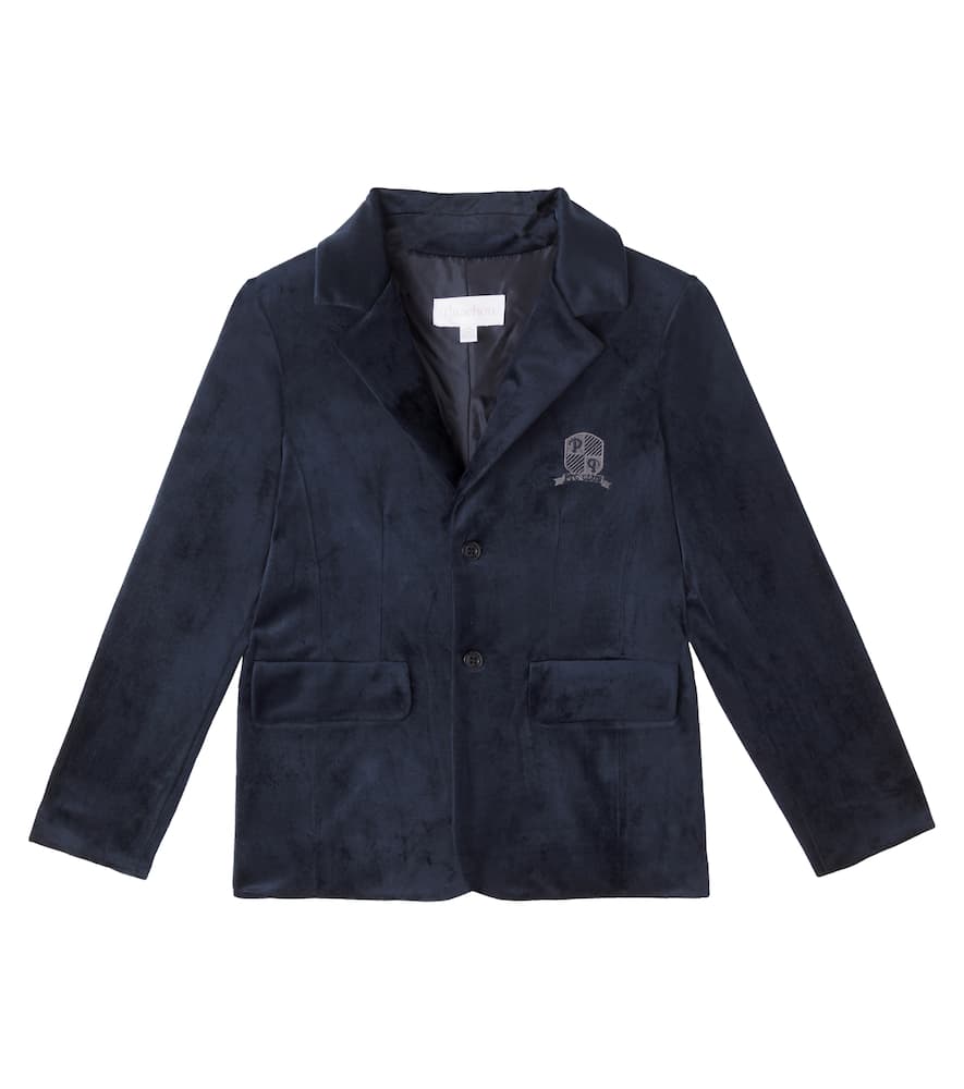 Patachou Embroidered Velvet Blazer In Blue