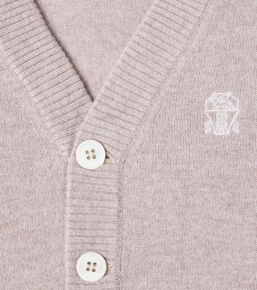 Brunello Cucinelli Embroidered Cashmere Cardigan In Neutral