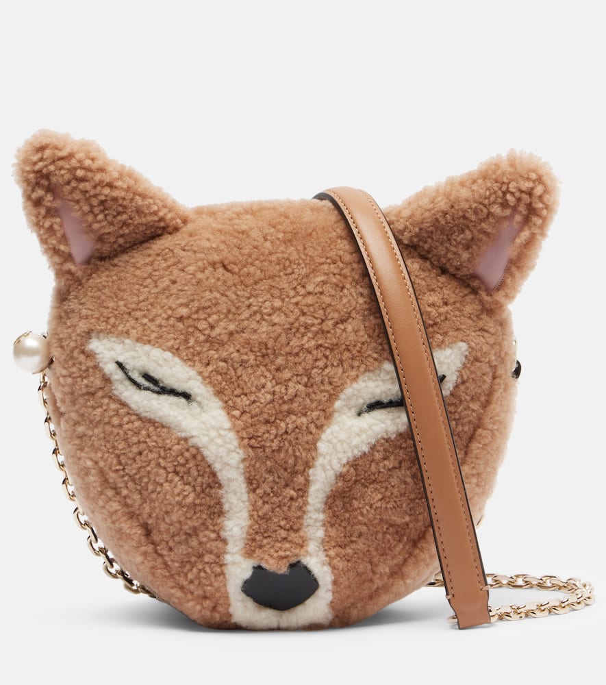 Jimmy Choo Soft Fox Mini Shearling Shoulder Bag In Sand