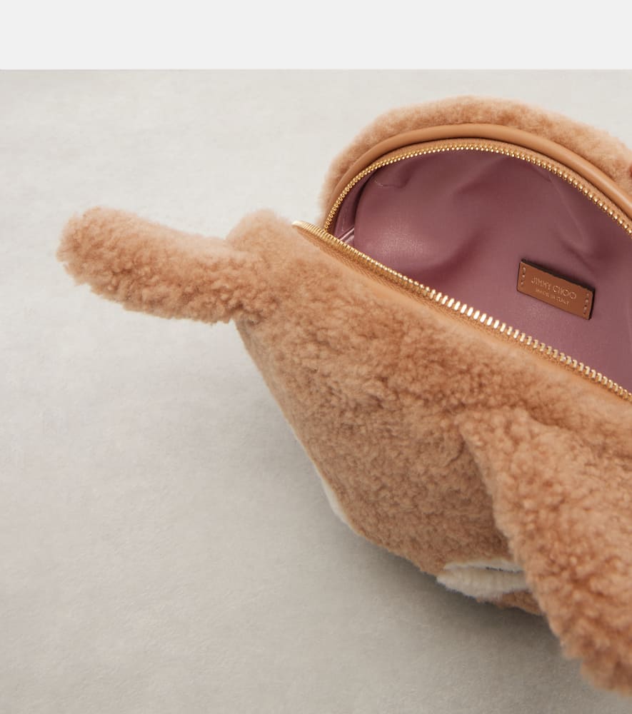 Jimmy Choo Soft Fox Mini Shearling Shoulder Bag In Sand
