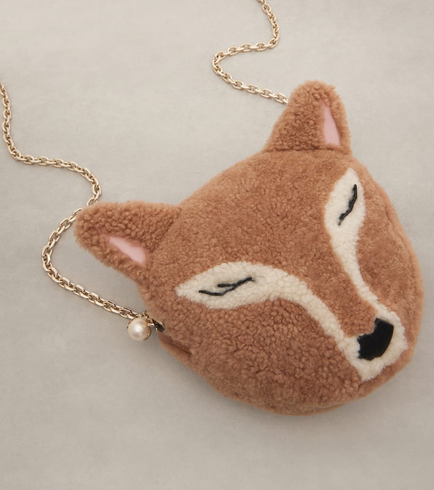 Jimmy Choo Soft Fox Mini Shearling Shoulder Bag In Sand