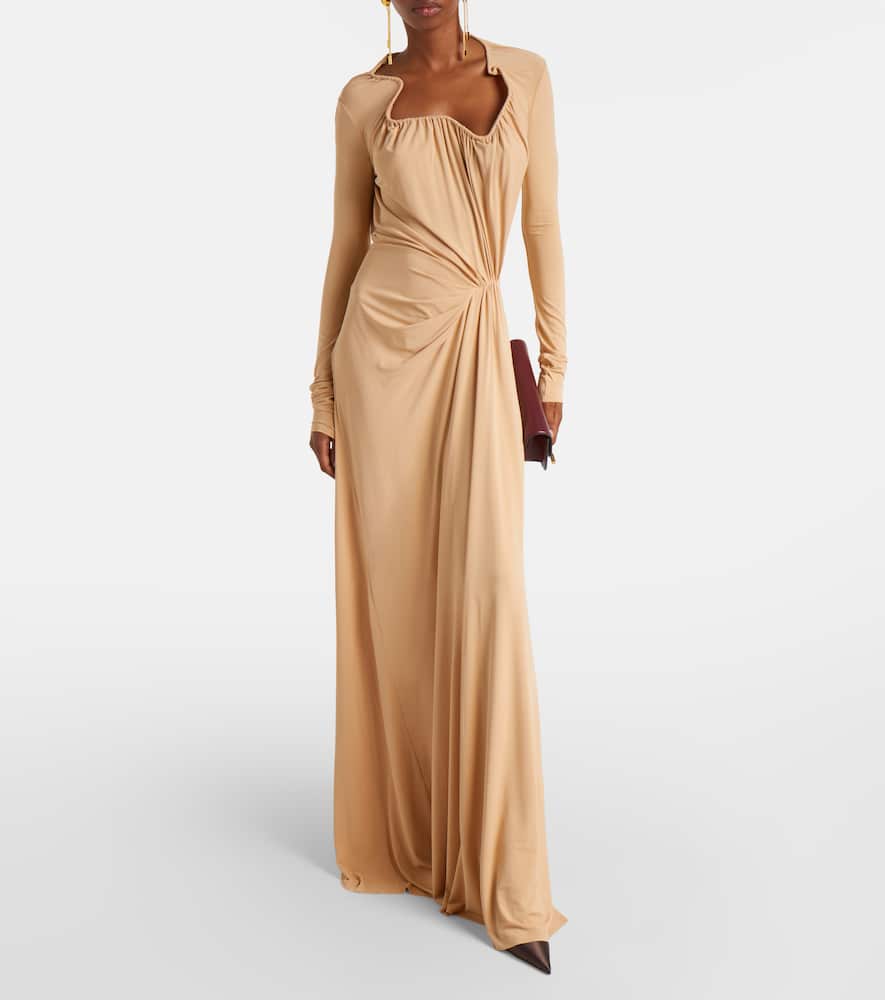 Victoria Beckham Asymmetric Draped Gown In Neutral