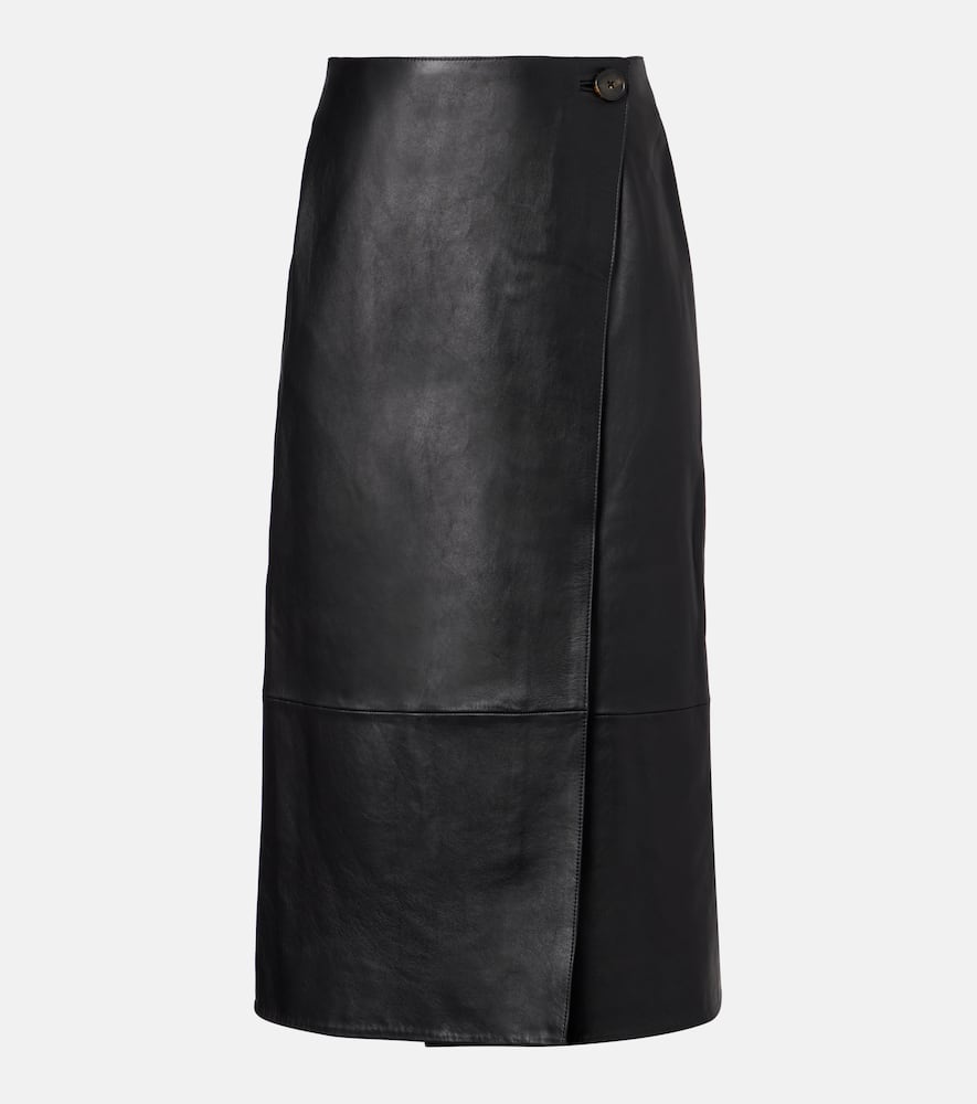 Yves Salomon Leather Midi Skirt In Black
