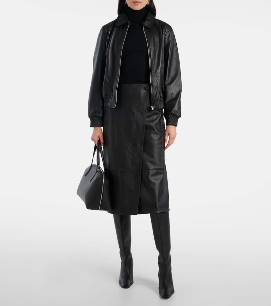 Yves Salomon Leather Midi Skirt In Black