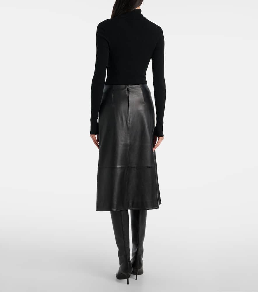 Yves Salomon Leather Midi Skirt In Black