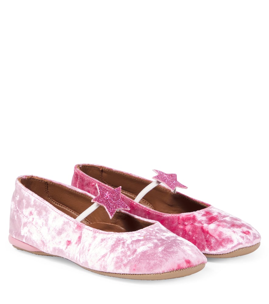 Pèpè Kids'  Appliqué Velvet Ballet Flats In Pink