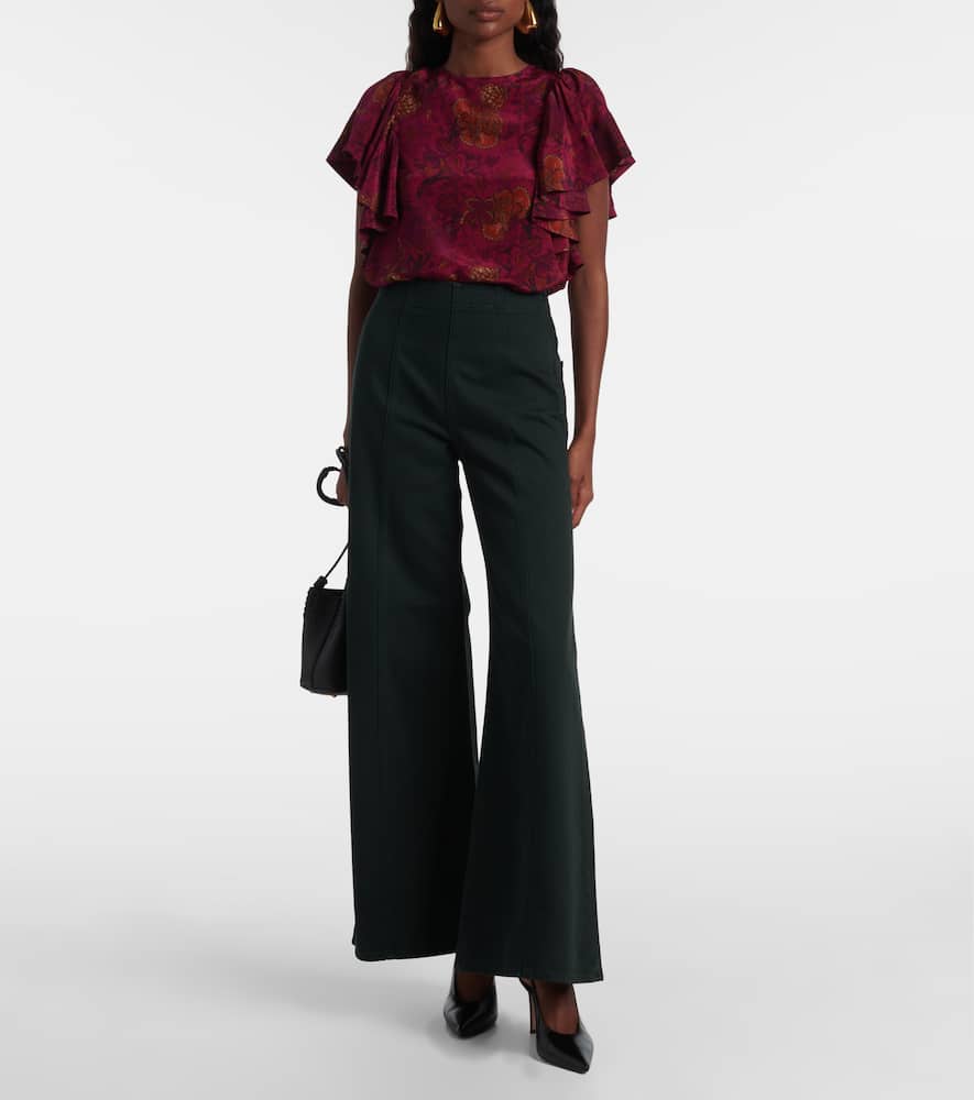 Ulla Johnson Bianca High-rise Cotton Wide-leg Pants In Green