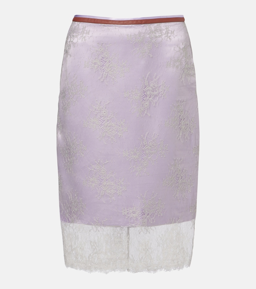 Jacques Wei Embroidered Leather-trimmed Lace Midi Skirt In Multi