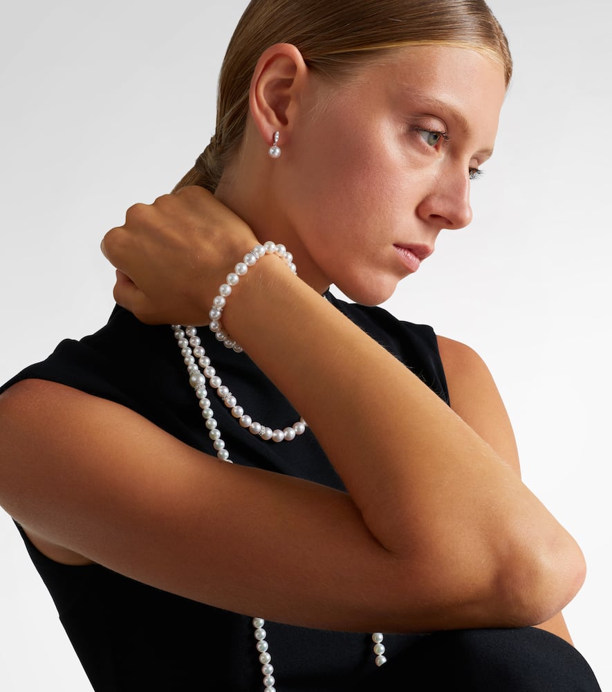 Mikimoto 18kt Gold Bracelet With Diamonds And Pearls In Silver