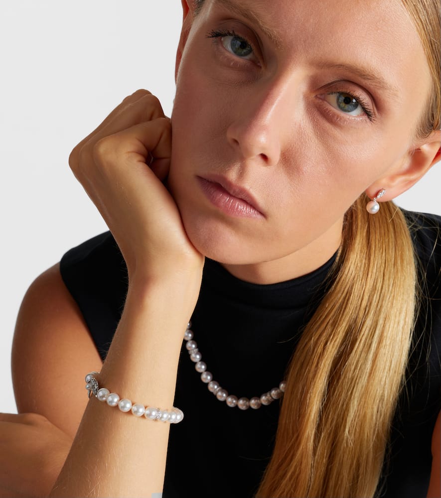 Mikimoto 18kt Gold Bracelet With Diamonds And Pearls In Silver