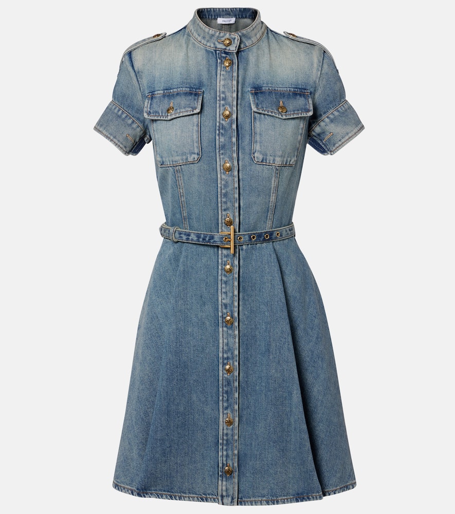 Alexander Mcqueen Belted Denim Shirt Dress In Blue