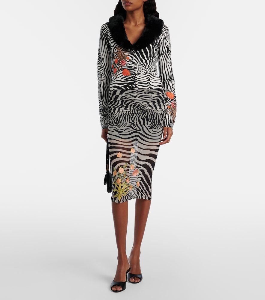 Blumarine Printed ribbed-knit cardigan