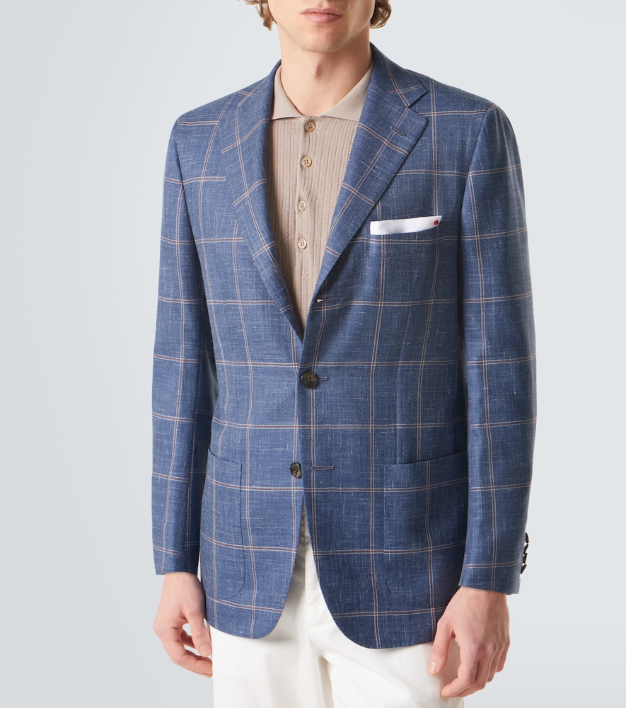  Kiton Kiton Checked Cashmere, Wool, Silk, And Linen Blazer 