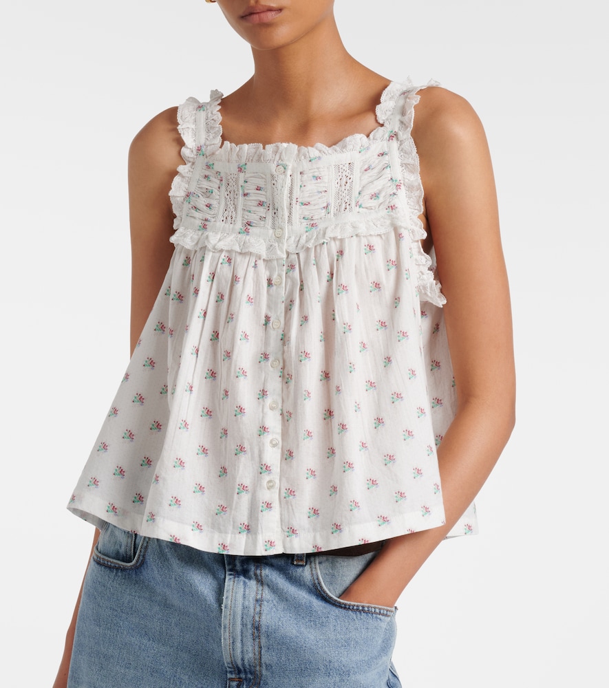 Dôen Fidella floral lace-trimmed cotton top
