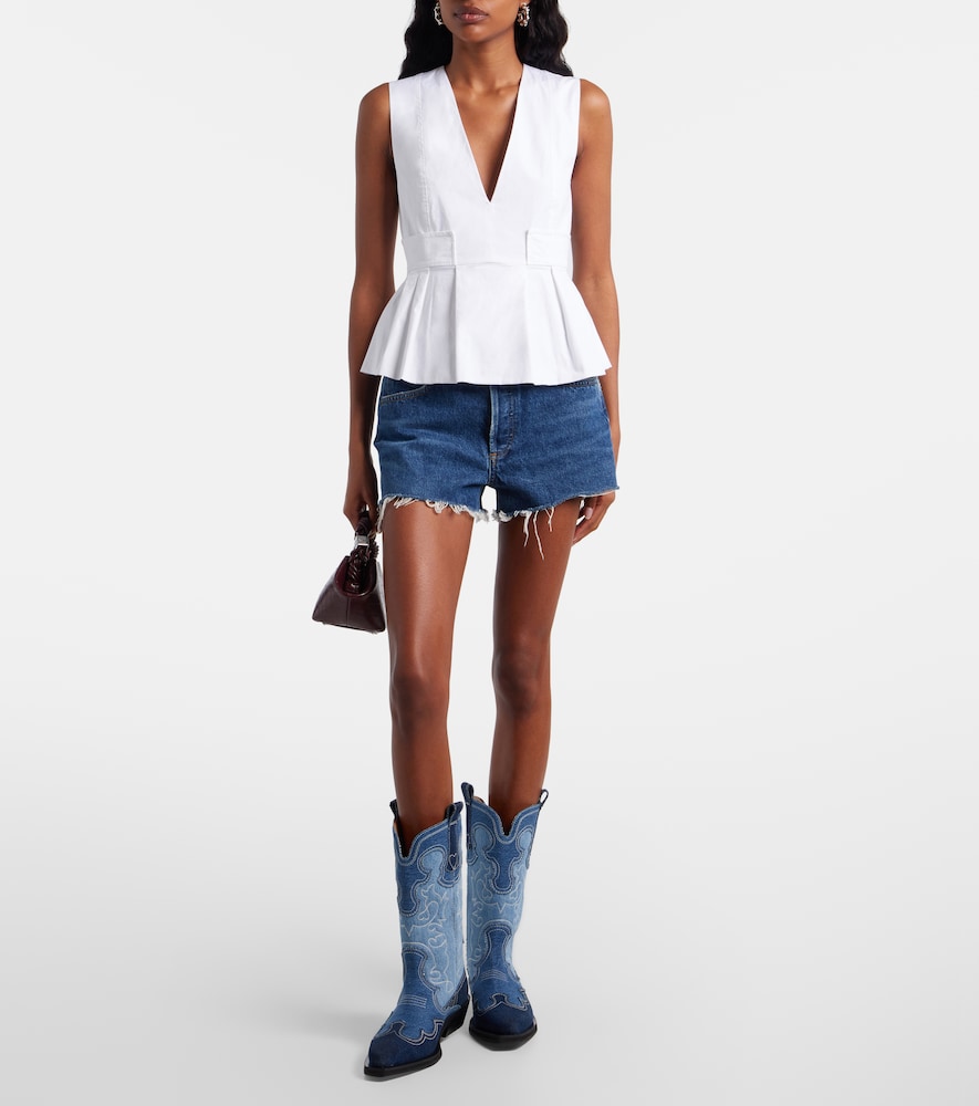 Ganni Ganni Peplum Cotton-blend Poplin Top 