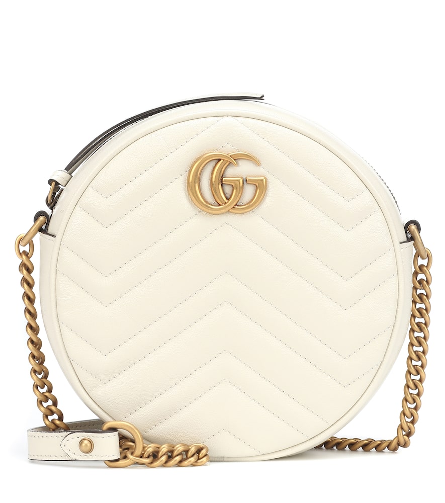 Gg Marmont Circle Quilted Leather Shoulder Bag In White