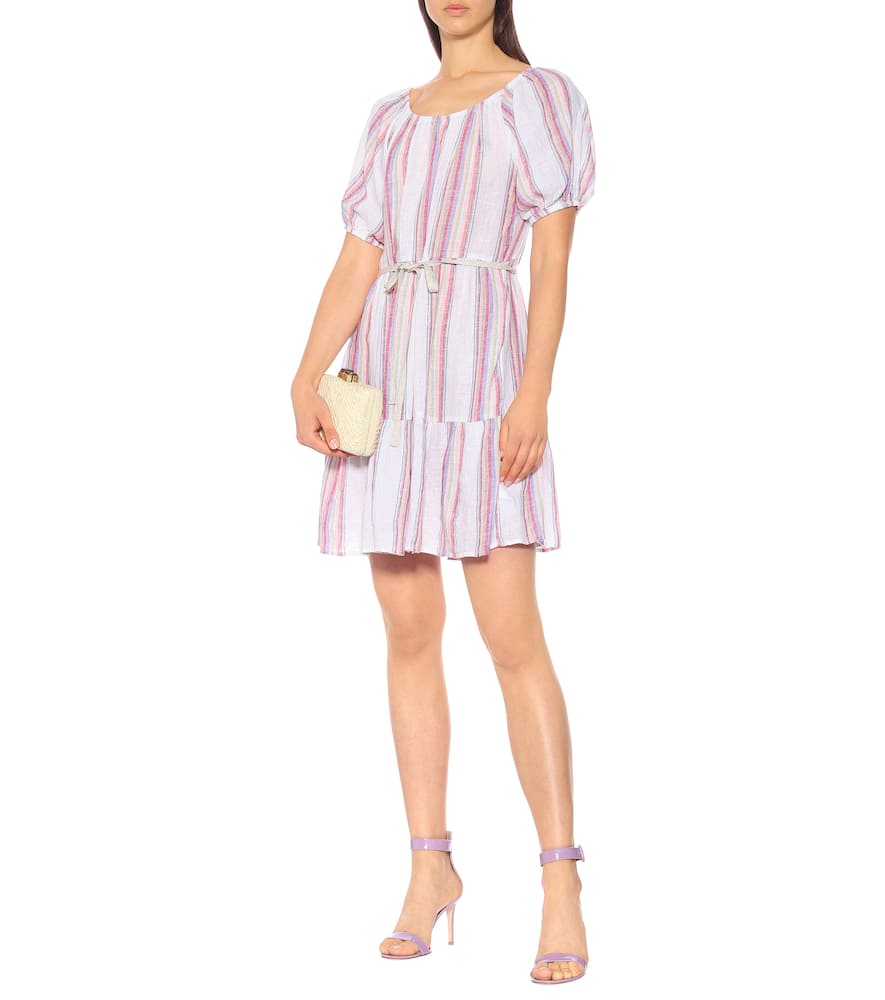 Shop Velvet Cinthia Striped Linen-blend Minidress In Multicoloured