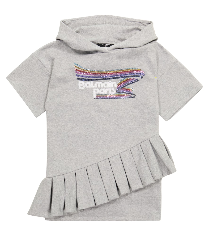 Click to view more detailed imagery on our partner's website Balmain Kids' Sequined Hooded Cotton Dress In Grey