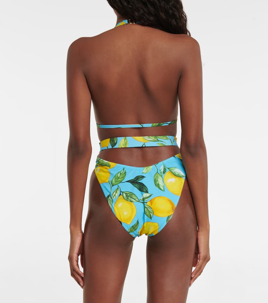Dolce & Gabbana Printed Halterneck Swimsuit In Limoni Fdo Azzurro