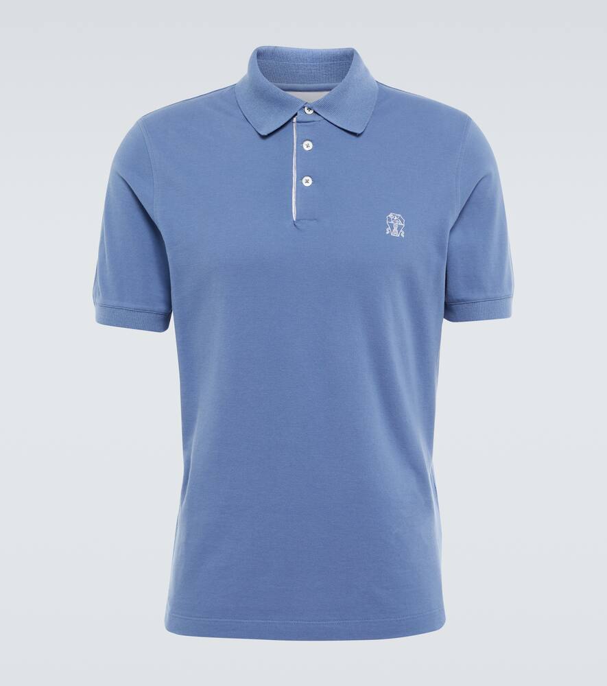 Brunello Cucinelli Logo Cotton Polo Shirt In Oxford+off White+grigio Perla