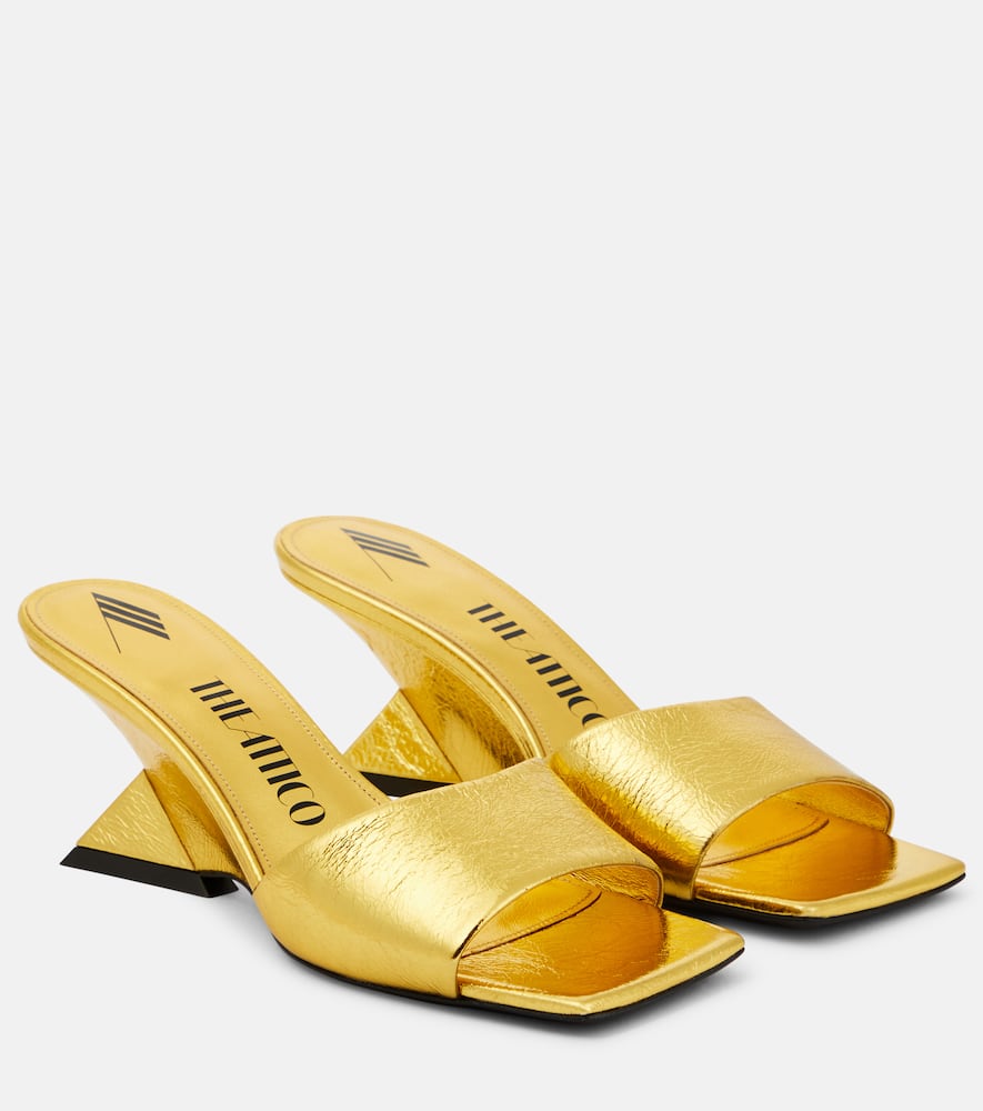 Shop Attico Cheope Laminated Leather Mules In Gold