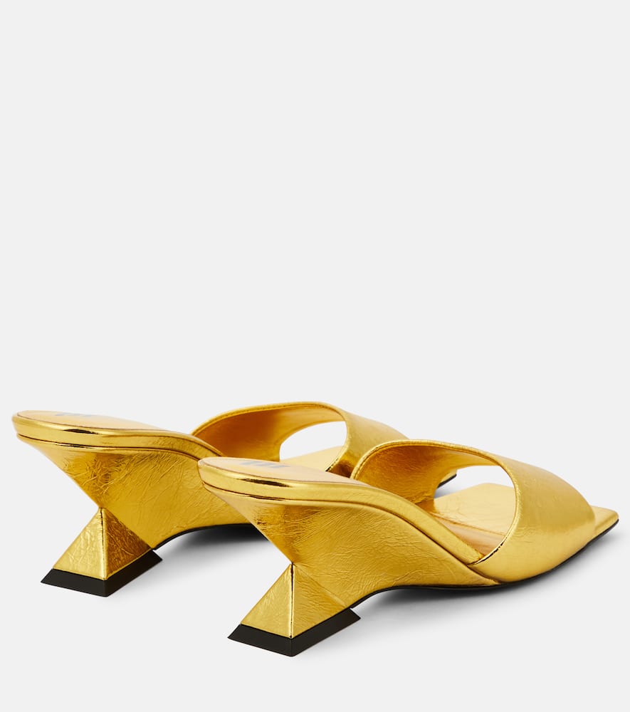 Shop Attico Cheope Laminated Leather Mules In Gold