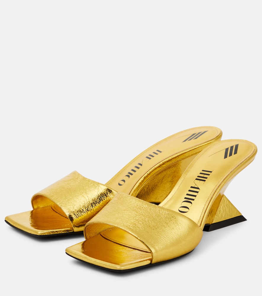 Shop Attico Cheope Laminated Leather Mules In Gold