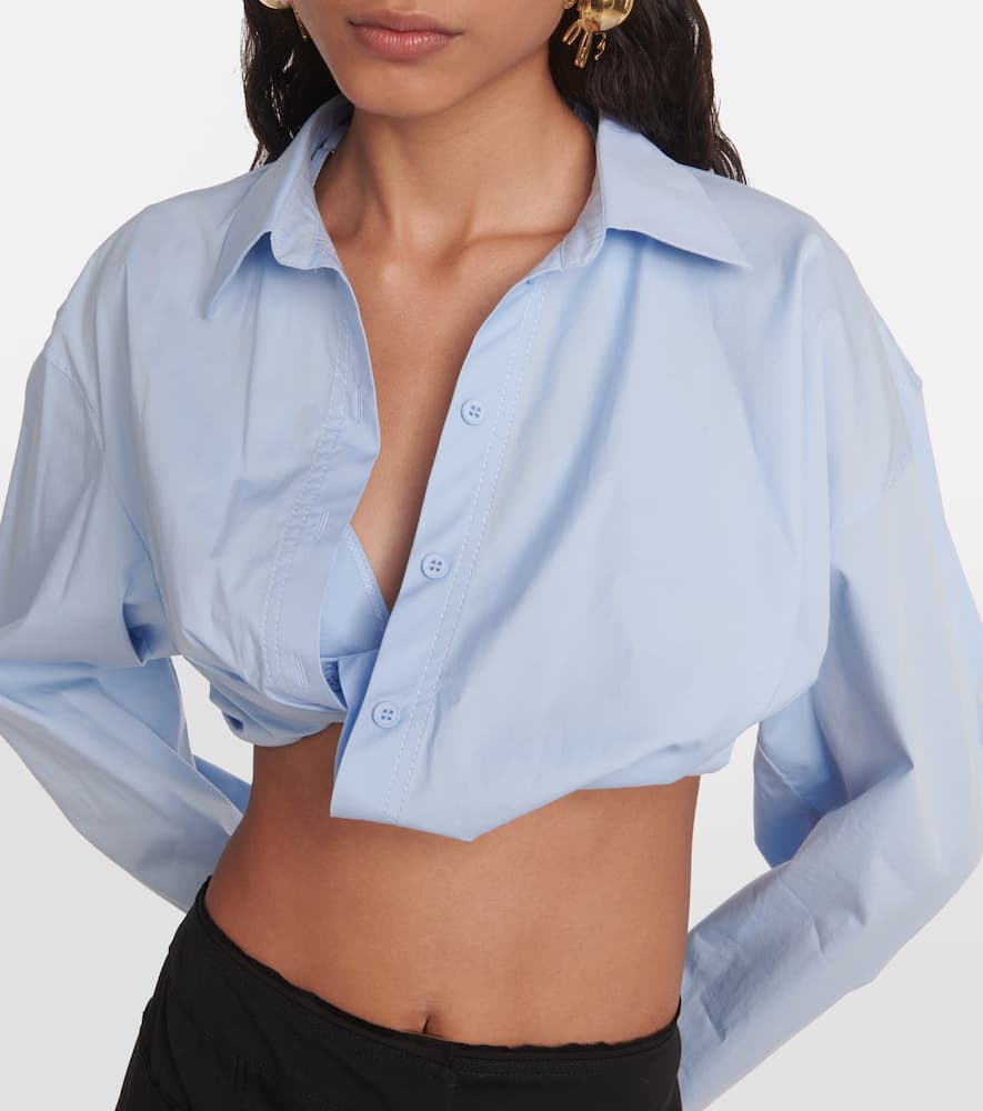 Shop Jacquemus La Chemise Bahia Cropped Top In Blue