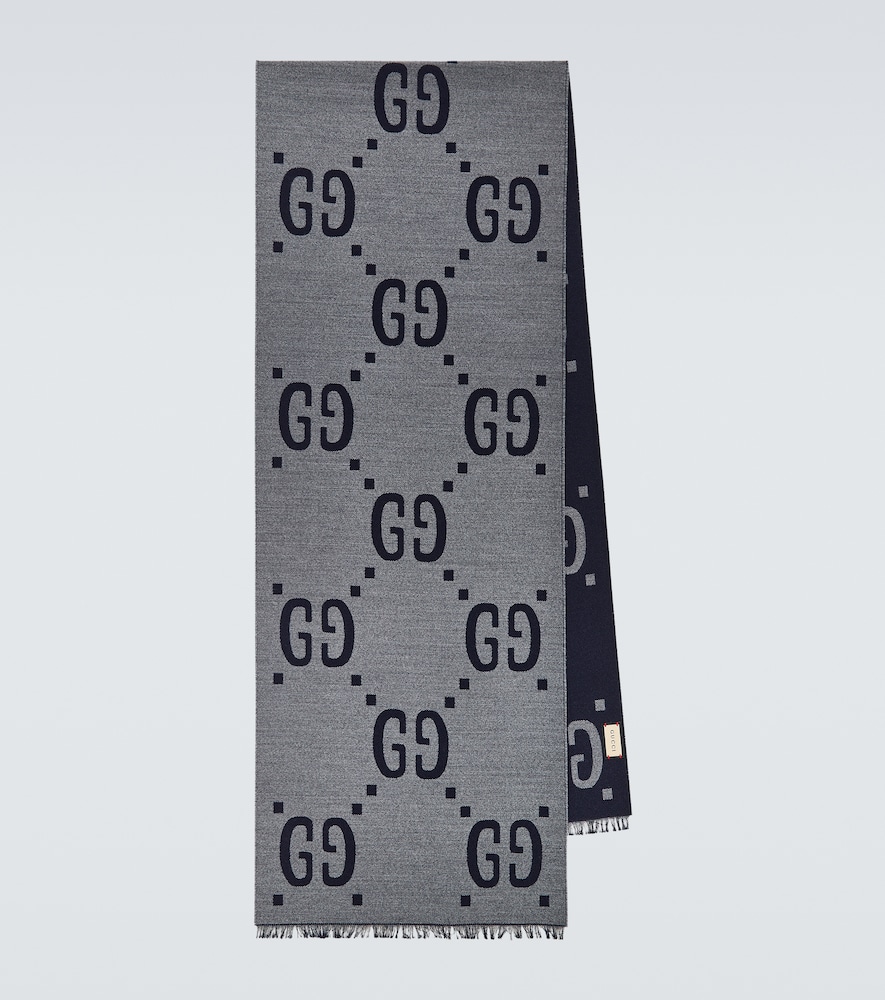 Gucci Men's Grey Gg Jacquard Wool-Silk Scarf