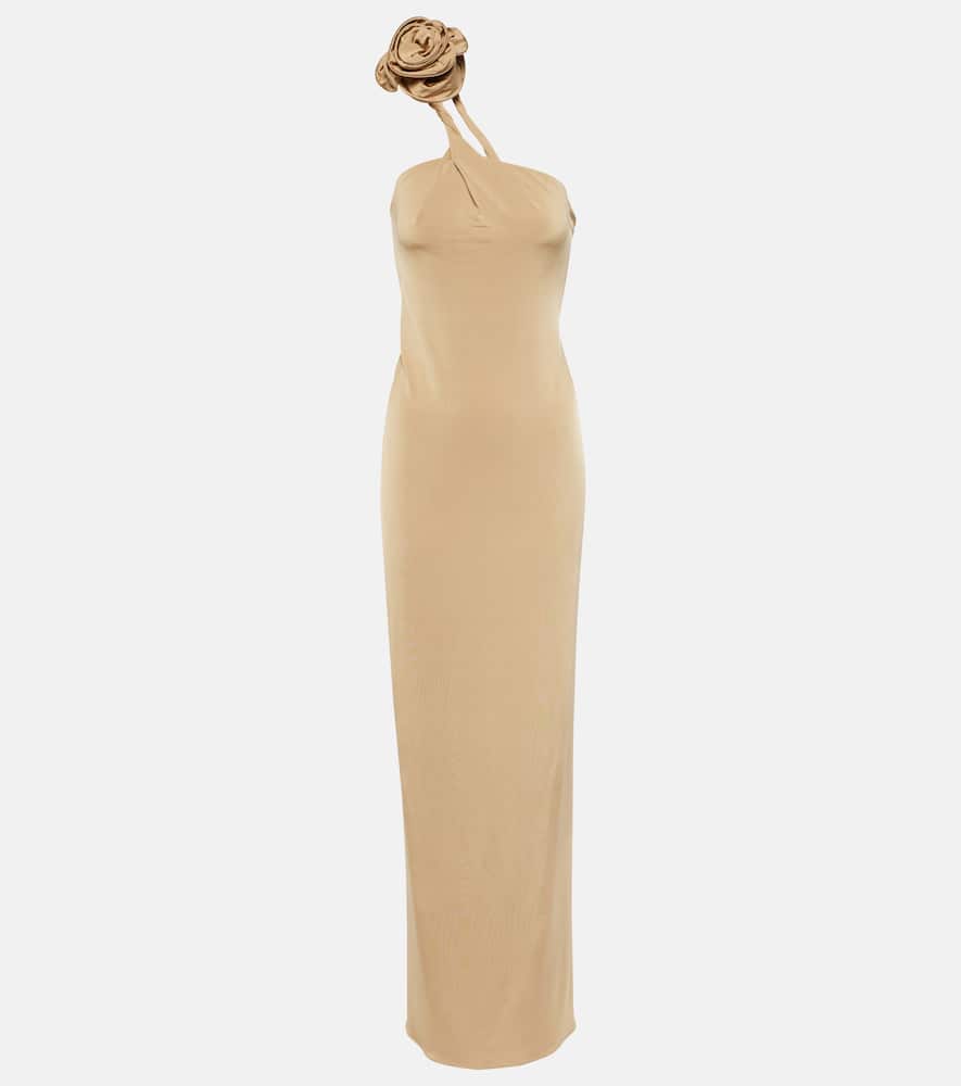 Magda Butrym Floral-appliqué one-shoulder jersey maxi dress
