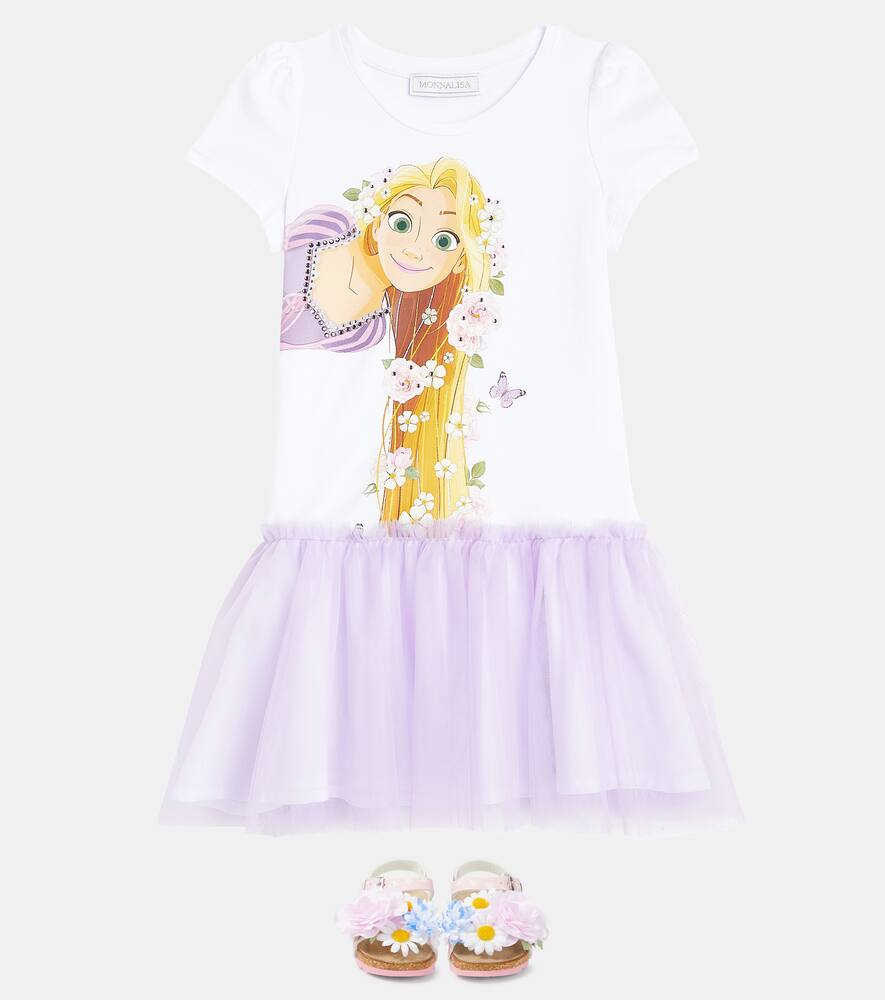 Monnalisa Cartoon-print Crew-neck Dress In Multicoloured