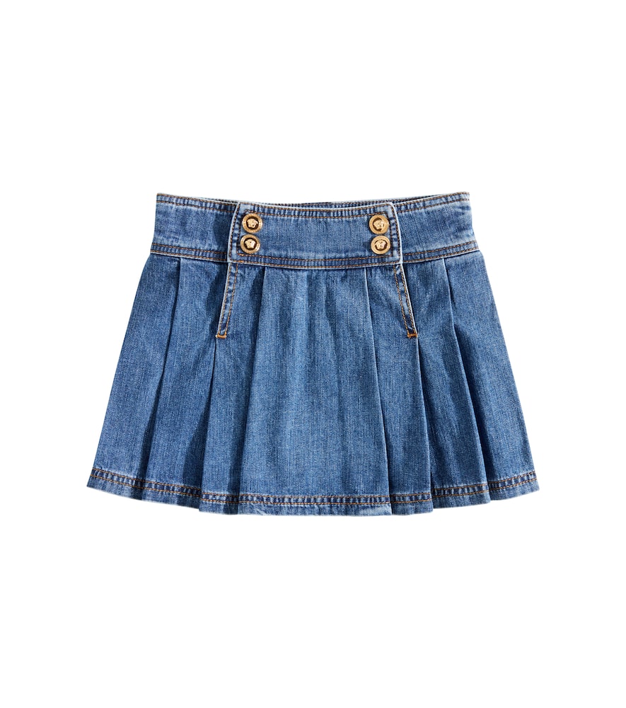 Versace Pleated Denim Skirt In Blue