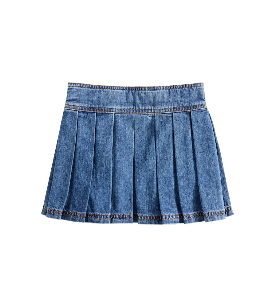 Versace Pleated Denim Skirt In Blue
