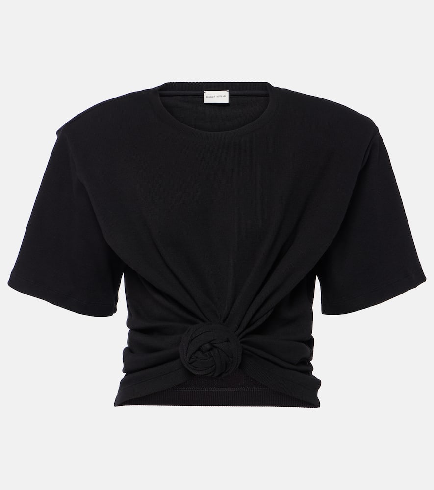 Magda Butrym Twist-front Ribbed Cotton-blend Jersey T-shirt In Black