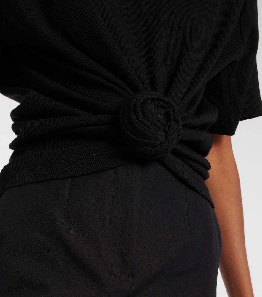 Magda Butrym Twist-front Ribbed Cotton-blend Jersey T-shirt In Black