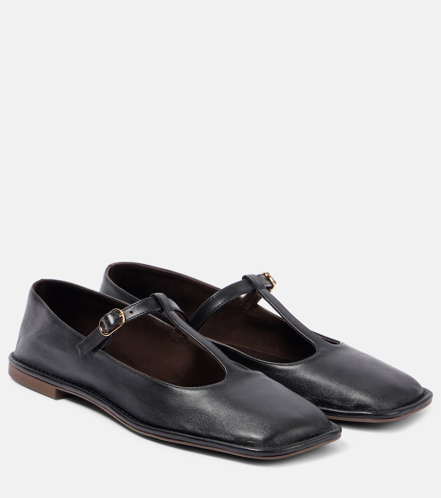 The Row Square T-strap Leather Sandals In Black