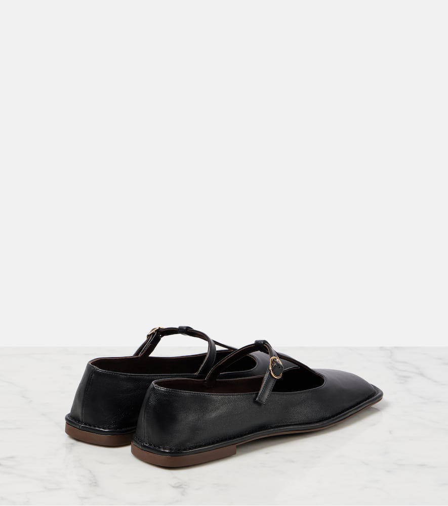 The Row Square T-strap Leather Sandals In Black