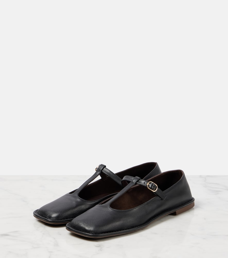 The Row Square T-strap Leather Sandals In Black