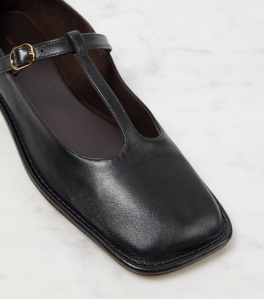 The Row Square T-strap Leather Sandals In Black