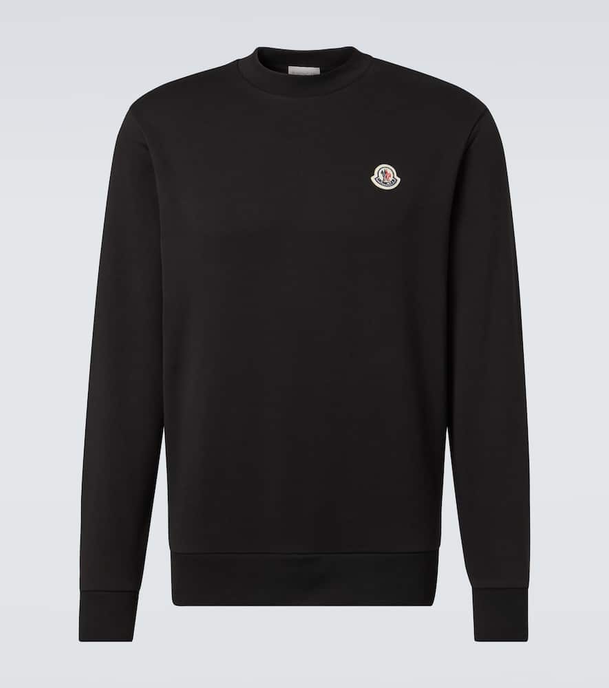 Moncler Men Logo Patch Cotton Sweatshirt Black In Black