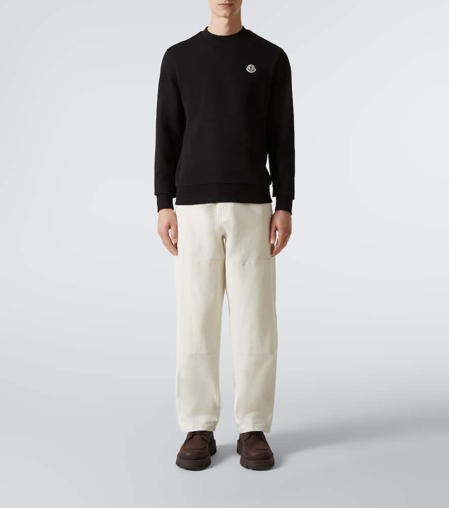 Moncler Men Logo Patch Cotton Sweatshirt Black In Black
