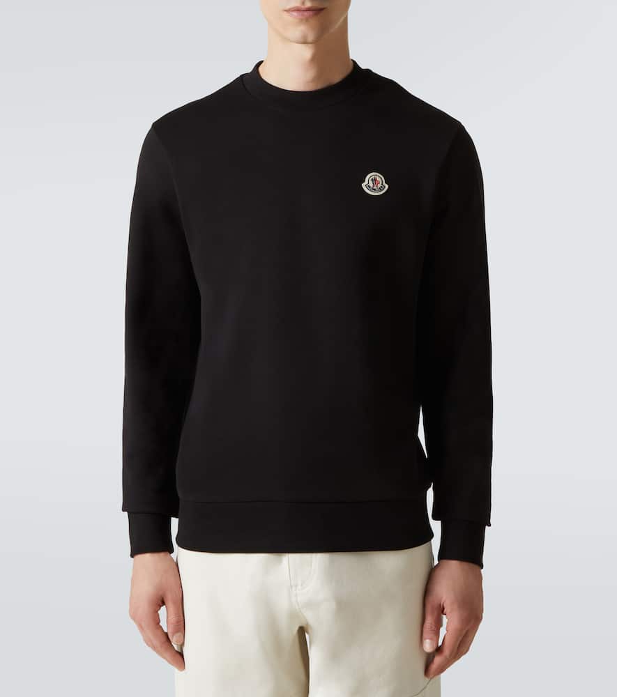 Moncler Men Logo Patch Cotton Sweatshirt Black In Black
