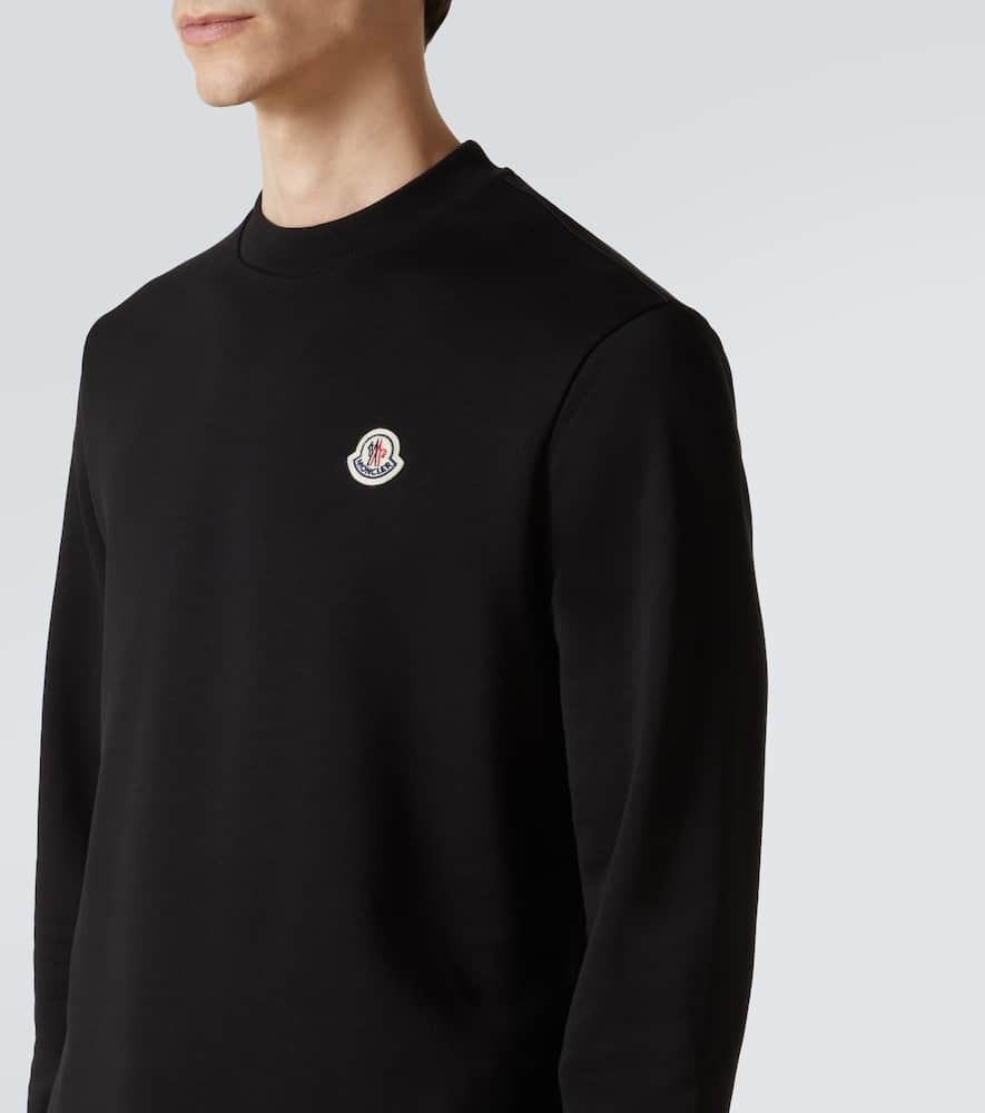Moncler Men Logo Patch Cotton Sweatshirt Black In Black
