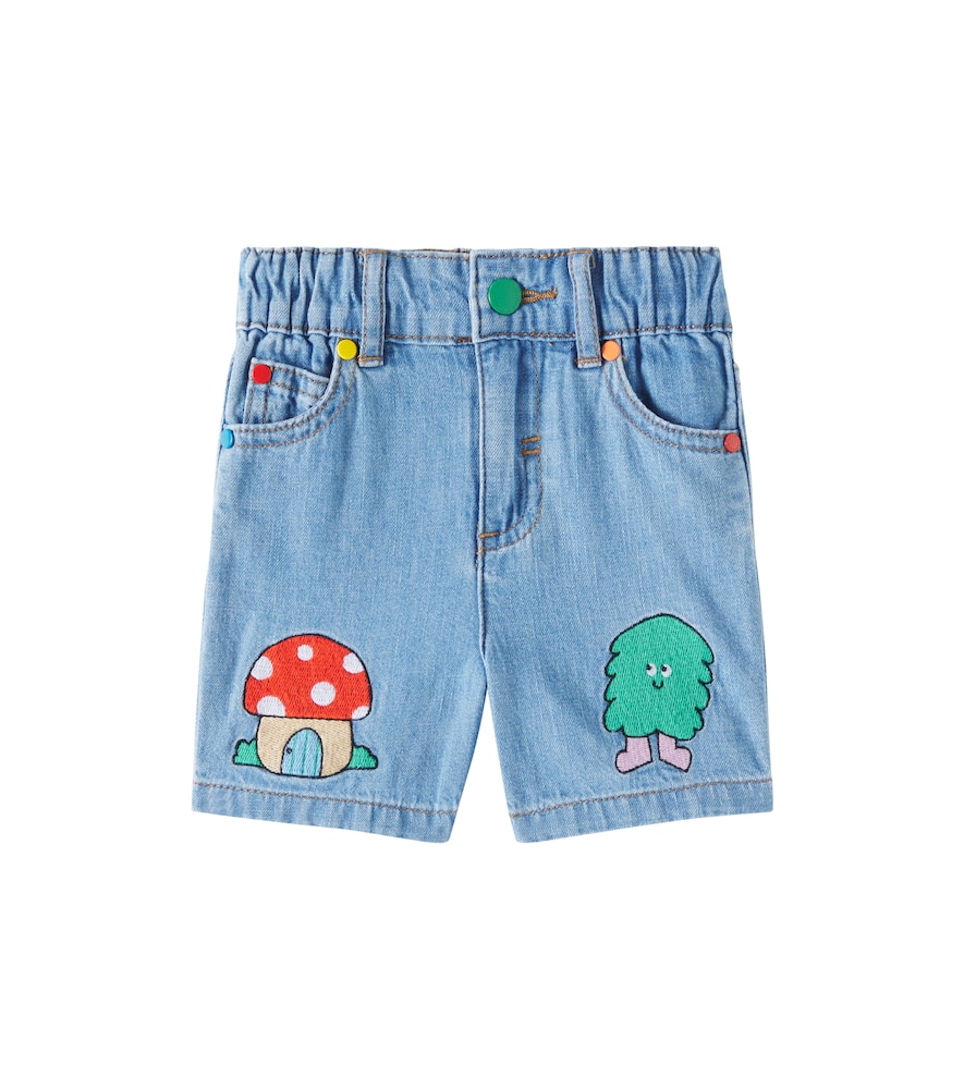 Stella Mccartney Baby Embroidered Denim Shorts In Blue