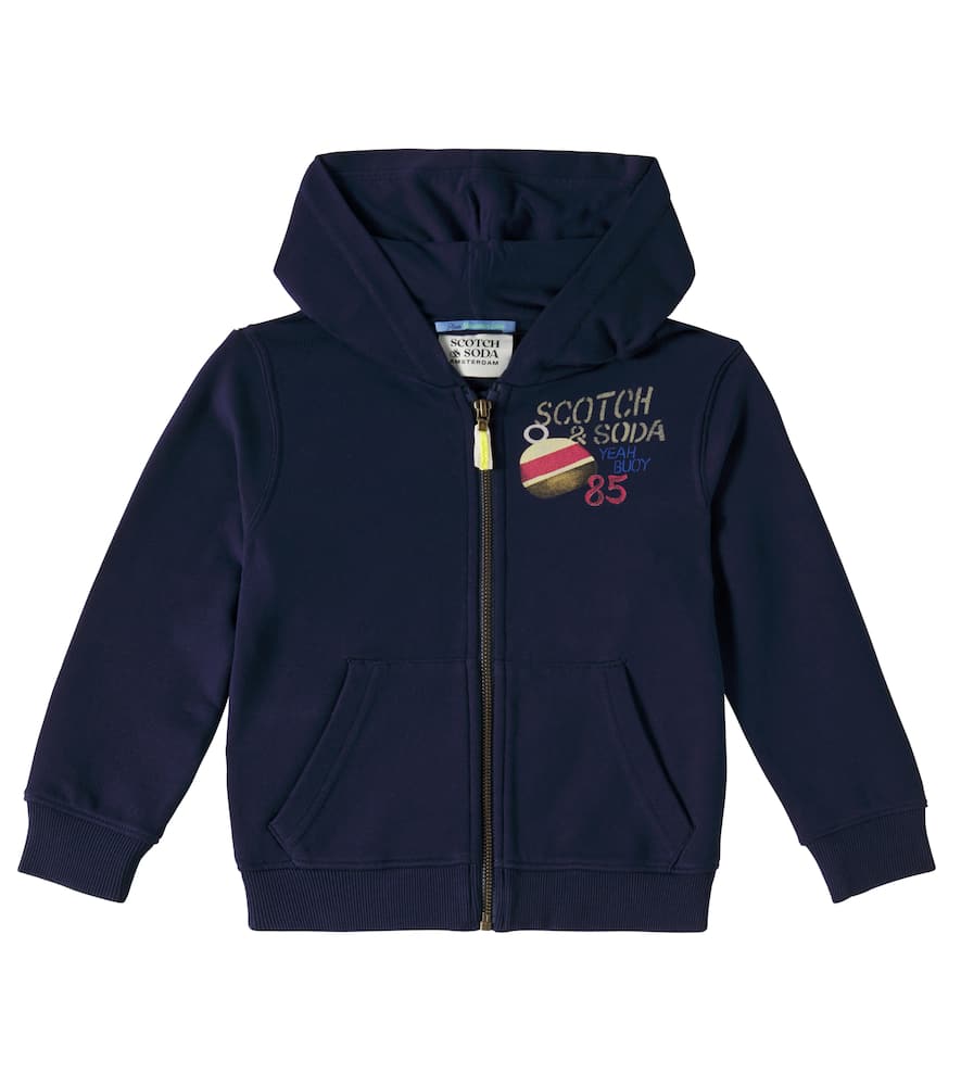 Scotch & Soda Logo Cotton Hoodie In Blue