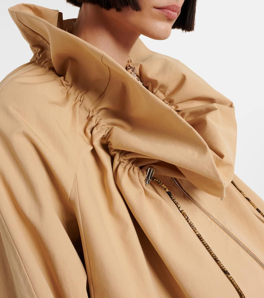 Dries Van Noten Cropped Ruffled Cotton-canvas Jacket In Beige