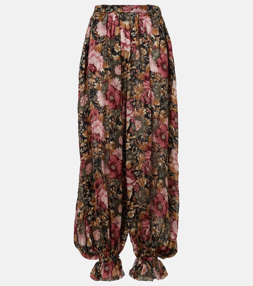 Chloé Floral silk charmeuse wide-leg pants